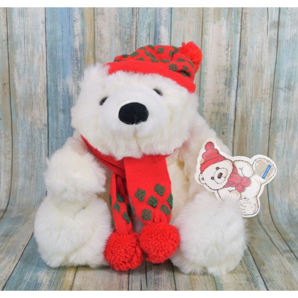 Vtg Christmas Polar Bear Plush 12" Gift Stuffed Animal 1987 Commonwealth